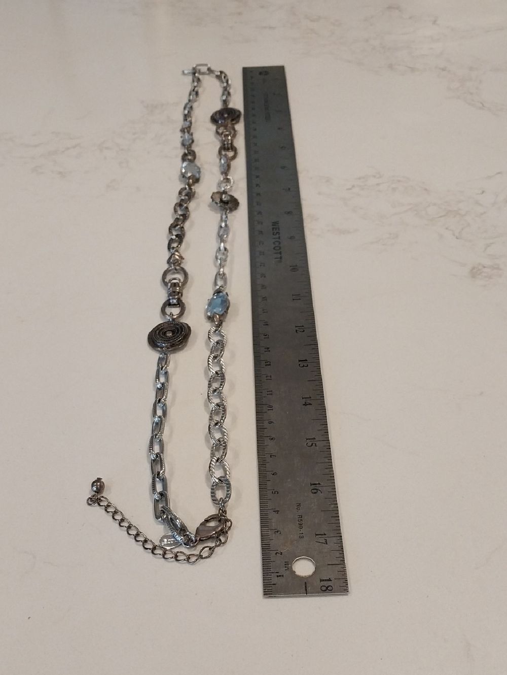 Chico's Silver-Tone Chain Necklace with Pale Blue/Silvery Accents...EUC
